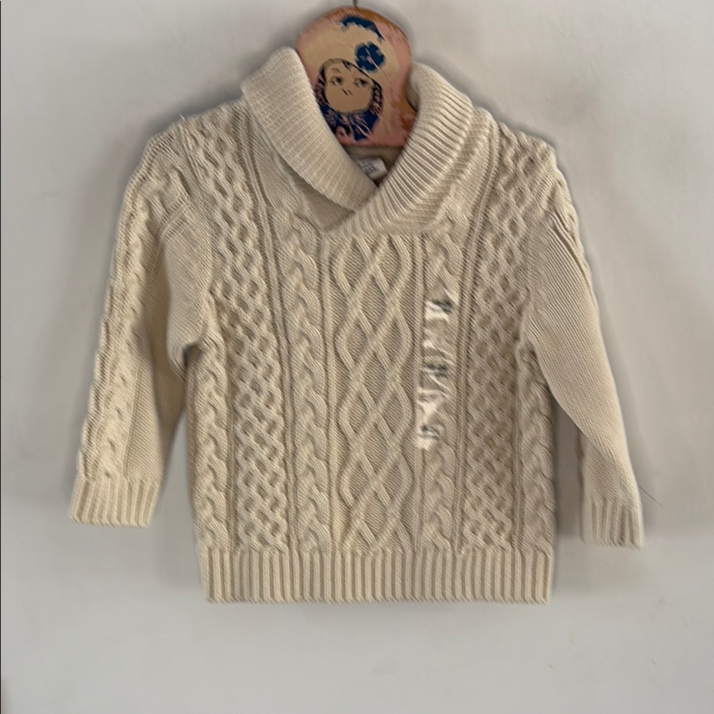 Baby Gap oatmeal cable ribbed knit shawl collar sweater Size 18-24 months
